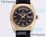 Replica TW Factory Rolex Day-Date Stainless Steel plated Rose Gold Case Black Dial Watch 